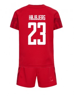 Dänemark Pierre-Emile Hojbjerg #23 Heimtrikotsatz für Kinder WM 2022 Kurzarm (+ Kurze Hosen)